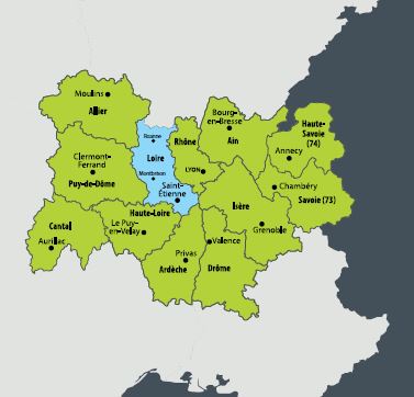 Les départements de la région Auvergne-Rhônes-Alpes